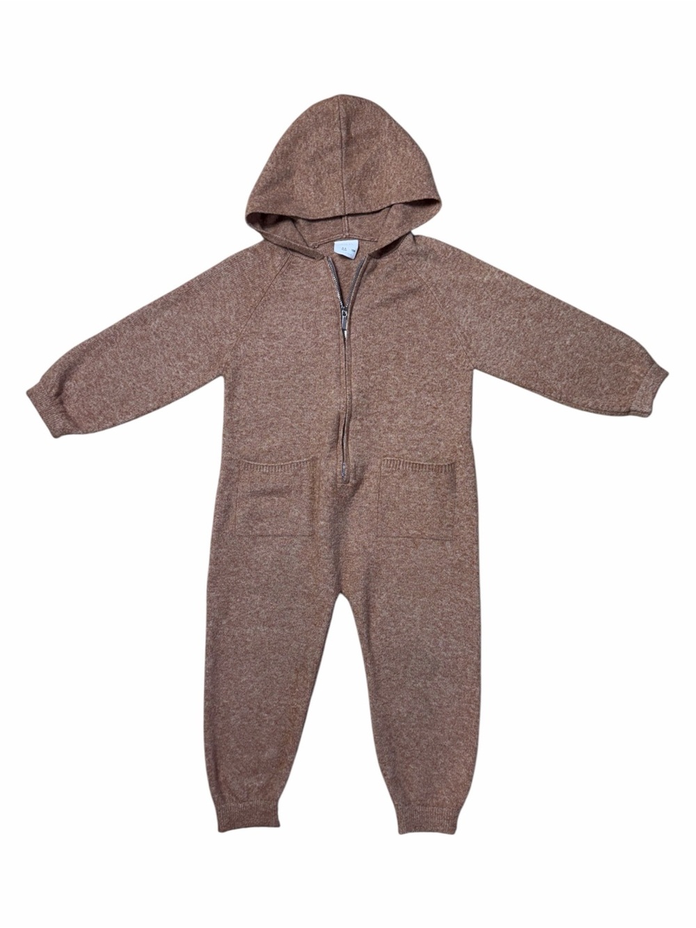 Zara Warm Brown Zip Up Sweater One Piece Hooded Jumpsuit Kids 3-4